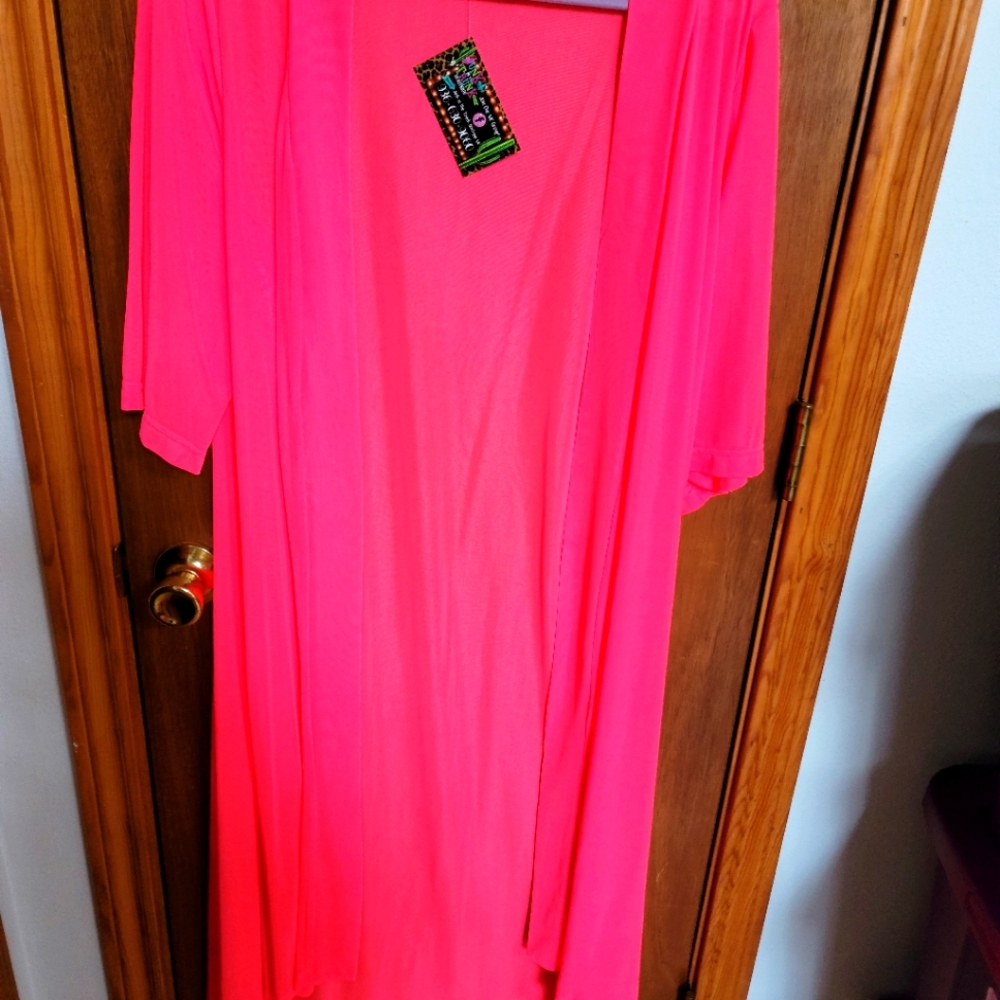 New with tags Crazy Train sheer hot pink duster in size 2x